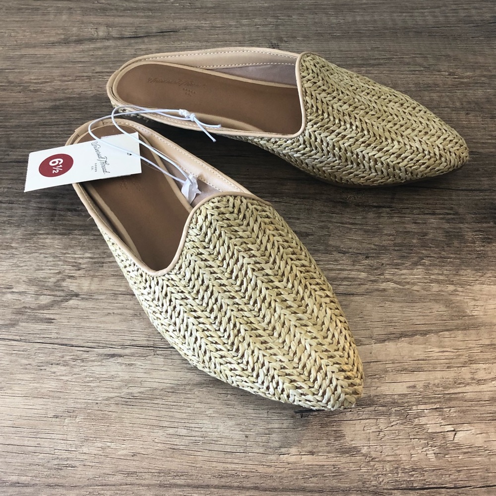 Universal Thread Tan Woven Mule Flats NWT Size 6.5